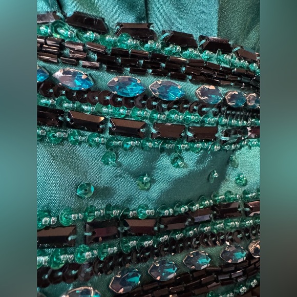 New Mori Lee Black & Teal Satin/Sequin Formal Evening Gown - Picture 6 of 16